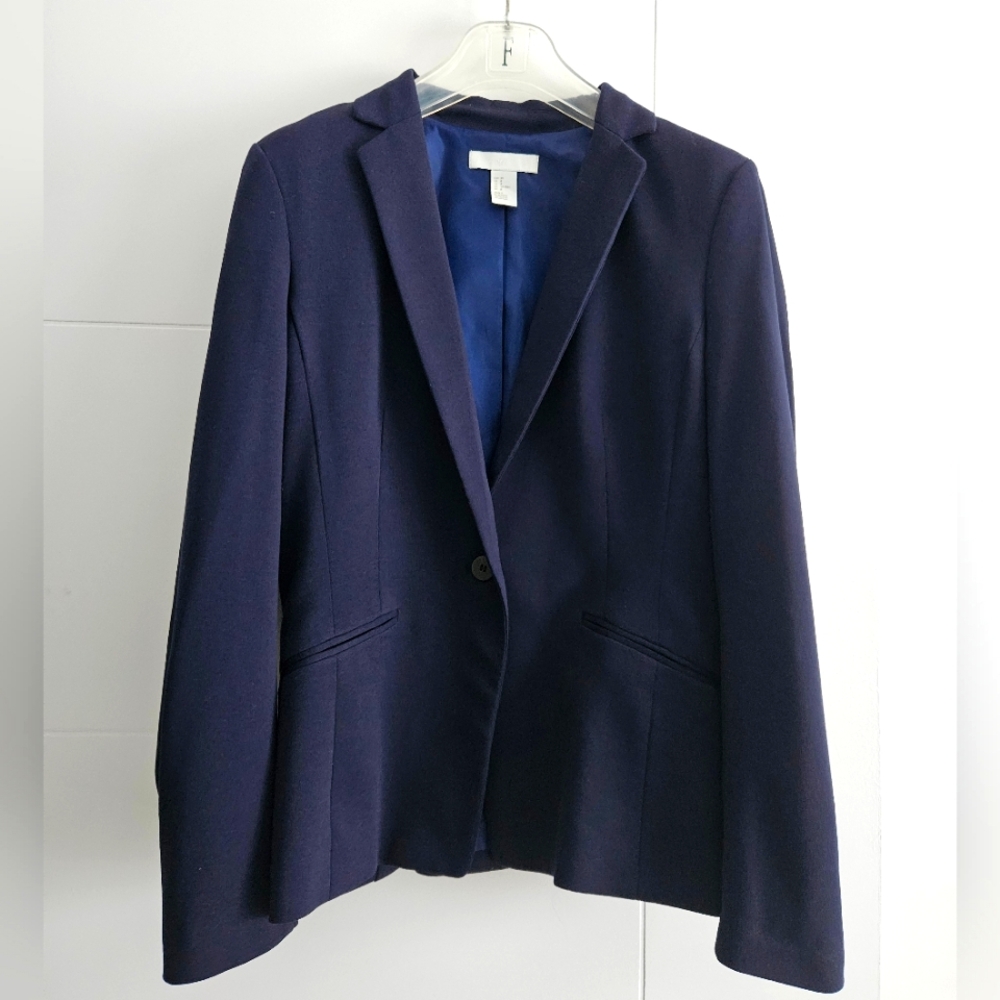 𝗛&𝗠 𝗕𝗹𝗮𝘇𝗲𝗿 Wm's sz 8 suit jacket Navy 1-button Blazer